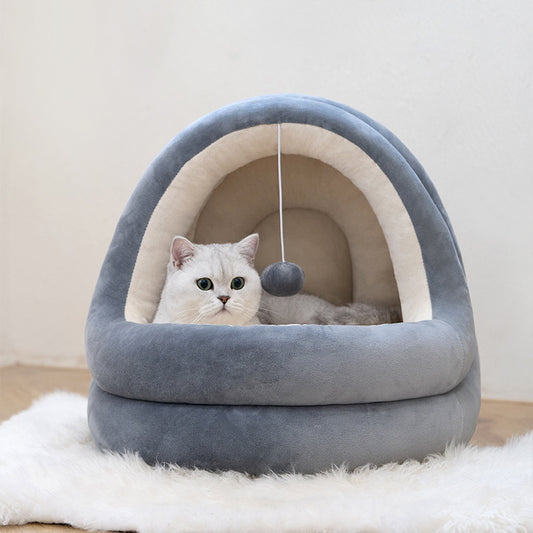 Warm Plush Cat House Bed – Cozy Indoor Cave Bed for Cats & Dogs