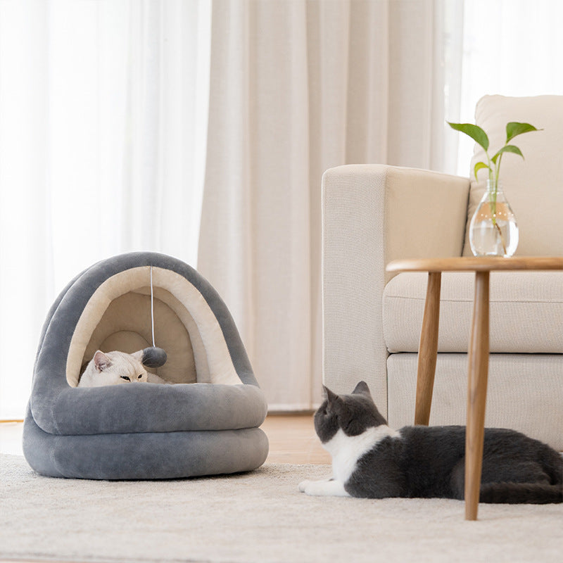 Warm Plush Cat House Bed – Cozy Indoor Cave Bed for Cats & Dogs